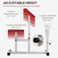Soozier 265 LBS Preacher Curl Bench for Strength Training, Adjustable Seated Arm Isolated Barbell Dumbbell Bicep Station, White(m-4)