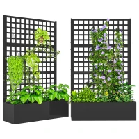 Outsunny Galvanized Raised Garden Bed Planter Box with Trellis for Climbing Plants, Vegetable, Vines, 43" x 16" x 70", Black(m-11)