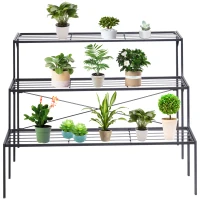Outsunny Outdoor Plant Stand, 3 Tier Flower Stand, Metal Plant Shelf for Indoor Home & Outdoor Patio Balcony Yard Use(m-11)