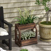 Outsunny Wooden Wagon Planter Box, 2-Tier Raised Garden Bed, for Vegetables Flowers Herbs, 22" x 13" x 22"(m-10)