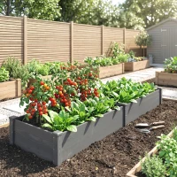 Outsunny 96" x 24" x 10" Wooden Raised Garden Bed with 2 Planter Boxes and Non-woven Fabric Liner for Patio, Gray(m-2)