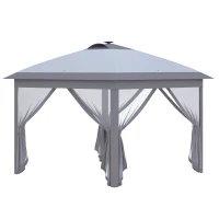 Outsunny 11' x 11' Pop Up Canopy, Instant Canopy Tent with Solar LED Lights, Remote Control, Zippered Mesh Sidewalls and Carrying Bag for Backyard Garden Patio, Gray(m-11)