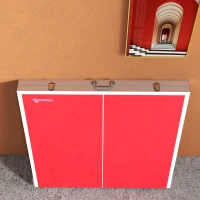 Soozier Portable Ping Pong Table Set, Foldable Table Tennis Table with Net, 2 Paddles, 3 Balls for Outdoor Indoor, Red(m-8)