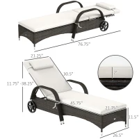 Outsunny Outdoor Chaise Lounge, 5-Level Adjustable Backrest Rattan Pool Lounge Chair with Wheels, Cushion & Headrest, Cream(m-3)