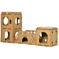 PawHut Cardboard Cat House DIY Cat Tree with Condos, Scratching Pad Board Hideaway Toy Pet Furniture, Brown(m-14)