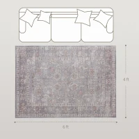 HOMCOM Machine Washable Area Rug 4x6, Non-Slip Traditional Flower Print Floor Carpet for Living Room, Bedroom, Grey and Brown(m-4)