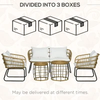 Outsunny 5 Piece PE Rattan Outdoor Furniture Set with Cushioned Chairs, Loveseat Sofa & Stackable Coffee Tables, Cream White(m-8)