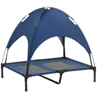 PawHut Elevated Portable Dog Cot Pet Bed with UV Protection Canopy Shade, 36 inch, Dark Blue(m-13)