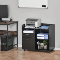 Vinsetto Filing Cabinet Printer Stand Mobile Lateral File Cabinet with 2 Drawers, 3 Open Storage Shelves for Home Office Organization, Black(m-10)
