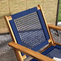 Outsunny Wood Adirondack Chair, Modern Fire Pit Chair, PP Rope Coconino Lounge Style Chair with High Support Backrest, Blue(m-7)