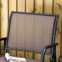 Outsunny 2 Piece Porch Glider Chair Set, Metal Frame Swing Glider Chair with Breathable Mesh Fabric, Curved Armrests and Steel Frame for Garden, Poolside, Backyard, Balcony, Brown(m-8)