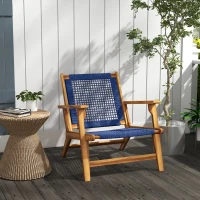 Outsunny Wood Adirondack Chair, Modern Fire Pit Chair, PP Rope Coconino Lounge Style Chair with High Support Backrest, Blue(m-2)