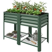 Outsunny Raised Garden Bed Galvanized Steel, Elevated Planter Box with Storage Shelf, Bed Liner, 31.5" High, Green(m-1)