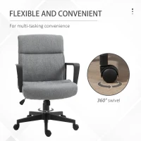 Vinsetto Mid Back Home Office Chair Height Adjustable Linen Fabric Desk Task Chair with Ergonomic Line Wide Seat, Thick Padding, and Armrest(m-6)