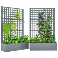 Outsunny Galvanized Raised Garden Bed Planter Box with Trellis for Climbing Plants, Vegetable, Vines, 43" x 16" x 70", Gray(m-11)