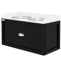 PawHut Pet Feeding Station Pet Dish Bowl Set with Storage, 2 Elevated Dog Bowls for Large Sized Dogs, White and Black(m-1)
