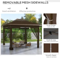 Outsunny 12' x 12' Pop Up Canopy Tent with Netting and Carry Bag, Instant Sun Shelter with 137 sq.ft Shade, Dark Brown(m-7)