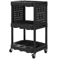HOMCOM 3-Tier Rolling Tool Cart, 200 LBS Capacity Plastic Utility Cart with Side Shelves for Garage Workshop, Black(m-1)