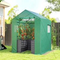 Outsunny Greenhouse with Raised Garden Bed, Galvanized Steel Outdoor Greenhouse with Roll Up Door, 56" x 56" x 75", Dark Gray(m-2)