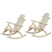 Outsunny 2 Piece Wooden Adirondack Porch Rocking Chair Set, Rustic Slatted Log Rockers for Indoor Outdoor Patio & Lawn, Unpainted, Natural(m-14)