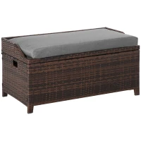 Outsunny 38 Gallon Outdoor Wicker Storage Bench Deck Box, PE Rattan Patio Furniture Pool Storage Bin Container with Interior Waterproof Cloth Bag and Comfortable Cushion, Cream White(m-1)