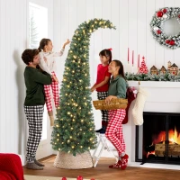 HOMCOM 7 ft Prelit Christmas Tree, Whimsical Xmas Tree Slim High Mountain Fir with 300 LEDs and Metal Stand, Green(m-2)