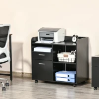 Vinsetto Filing Cabinet Printer Stand Mobile Lateral File Cabinet with 2 Drawers, 3 Open Storage Shelves for Home Office Organization, Black(m-2)