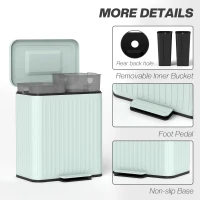 HOMCOM Trash Can with Lid, 2 x 5.3Gal Double Step-On Kitchen Trash Can with Rubbish Bags, Removable Buckets, Light Green(m-7)