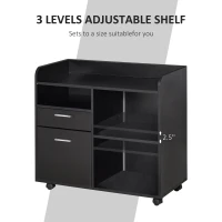 Vinsetto Filing Cabinet Printer Stand Mobile Lateral File Cabinet with 2 Drawers, 3 Open Storage Shelves for Home Office Organization, Black(m-4)