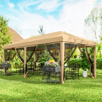Outsunny 10' x 20' Pop Up Canopy Tent with Netting, Heavy Duty Instant Sun Shelter, Large Tents for Parties with Carry Bag, Beige(m-10)