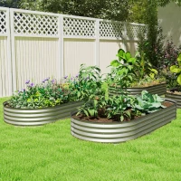 Outsunny 7' x 3' x 1' Raised Garden Bed Set, 2PCS Raised Beds for Gardening with Metal Plant Stakes, Silver(m-2)