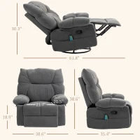 HOMCOM Reclining Massage Armchair with Heat, Oversized Swivel Rocker with Footrest Remote and 4 Side Pockets, Dark Gray(m-3)