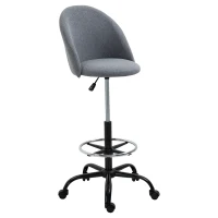 Vinsetto Ergonomic Rolling Drafting Chair for Standing Desk, Linen Office Stool with Adjustable Foot Ring and Steel Base(m-11)