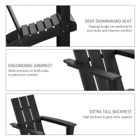 Outsunny Patio Adirondack Chair, Outdoor HDPE Fire Pit Chair, Weather Resistant Outdoor Chair with High-back, Patio Chair for Deck, Garden, Backyard, Black(m-5)