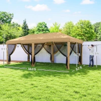 Outsunny 10' x 20' Pop Up Canopy Tent with Netting, Heavy Duty Instant Sun Shelter, Large Tents for Parties with Carry Bag, Beige(m-3)