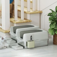 2 Pack High Sided Stainless Steel Litter Box with Metal Scoop & Scoop Holder, for Anti-Urine Leakage, Light Gray(m-10)