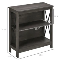 HOMCOM Industrial Style Corner Open Bookshelf with Storage Shelves and Metal X Bar Frame for Living Room, Dark Grey(m-3)