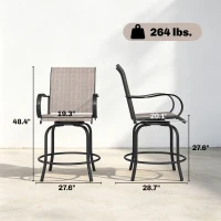 Outsunny Outdoor Bar Stools Set of 2, 360° Swivel Bar Height Chairs, 26.75" x 29.5" x 48.5", Tan(m-3)