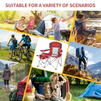 Outsunny Folding Camping Chair with Portable Insulation Table Bag, Two Cup Holders for Beach, Ice Fishing and Picnic, Red(m-7)