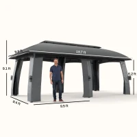 Outsunny 10' x 20' Patio Gazebo, Outdoor Gazebo Canopy Shelter with Netting, Vented Roof for Garden, Dark Gray(m-3)