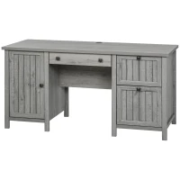 HOMCOM Vintage Executive Computer Desk, Home Office Work station, Student Table with Cabinet & 3 Drawers for Hanging Files, Grey(m-1)