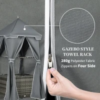 Outsunny Outdoor Towel Valet Caddy, Covered Poolside Towel Holder Rack, Shelf, Basket, Rolling PE Rattan Wicker Storage on Wheels, Gray(m-6)