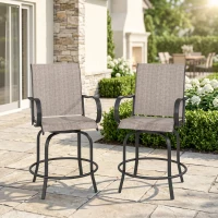 Outsunny Outdoor Bar Stools Set of 2, 360° Swivel Bar Height Chairs, 26.75" x 29.5" x 48.5", Tan(m-10)