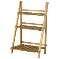 Outsunny 24'' Wooden Plant Stand, 3-Tier Foldable Flower Stand Ladder Display Plant Shelf，Slatted Bottom(m-11)