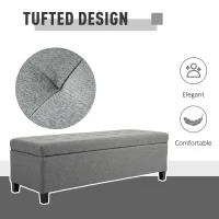 HOMCOM 50" Storage Ottoman Bench, Upholstered Ottoman Foot Rest with Linen Fabric and Soft Close Lid for Entryway, Gray(m-5)