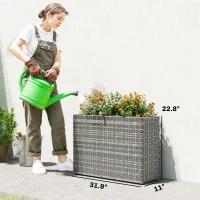 Outsunny Tall Rectangular Planter with Removable Liner, Holes, PE Wicker Large Planter Box for Indoor Outdoor Plants, Gray(m-3)