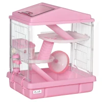 PawHut 3-Tier Hamster Cage Rodent Gerbil Habitat Rat House with Steel Wire, Exercise Wheel, Food Dish, Water Bottle, Pink(m-1)