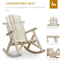 Outsunny 2 Piece Wooden Adirondack Porch Rocking Chair Set, Rustic Slatted Log Rockers for Indoor Outdoor Patio & Lawn, Unpainted, Natural(m-6)