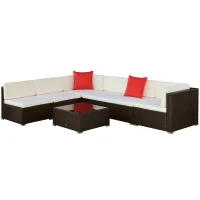 Outsunny 7 Piece Patio Furniture Set, Wicker Outdoor Sectional Sofa Set, Cream White(m-11)