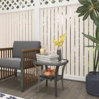 Outsunny Outdoor Coffee Table with Storage Shelf, Hand-Woven Wicker Side Table with Water-Ripple Glass Top, Mix Gray(m-10)